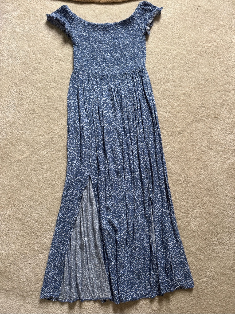 Blue Floral Off-Shoulder Maxi Dress